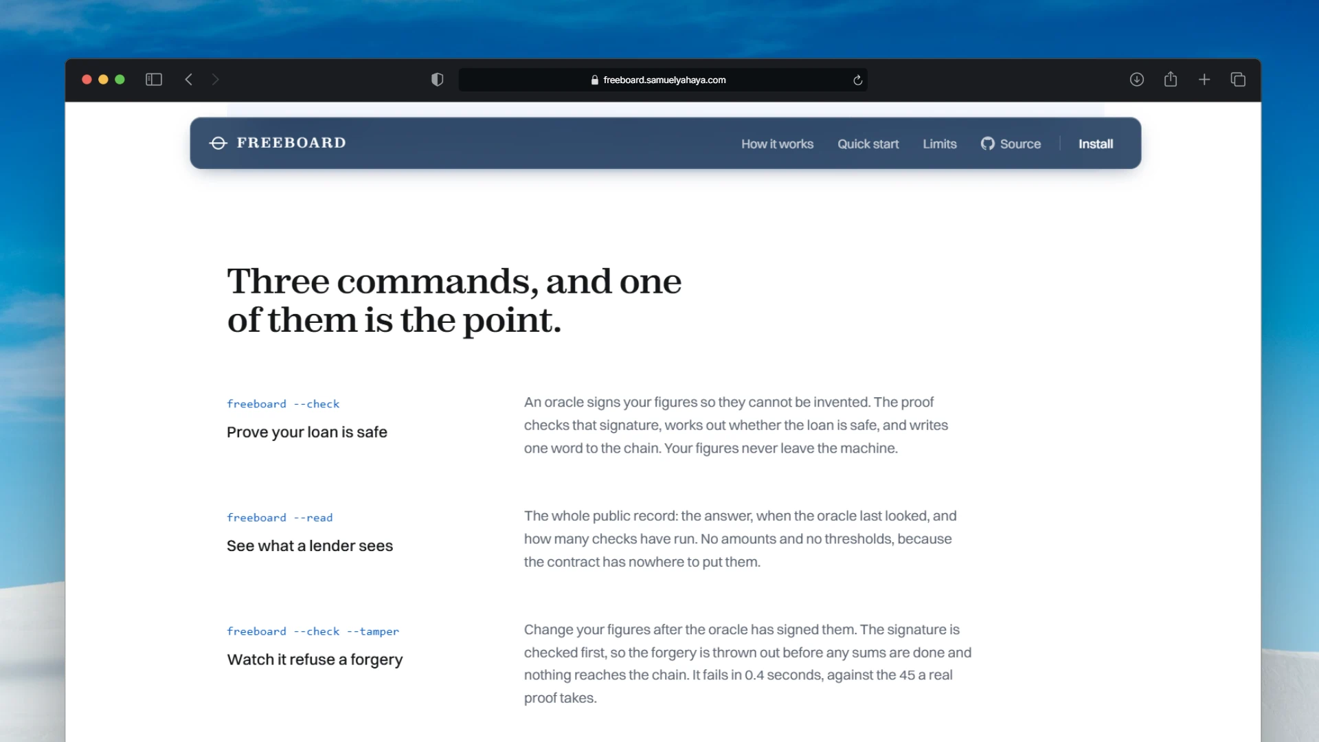Freeboard check, read, and tamper command workflow
